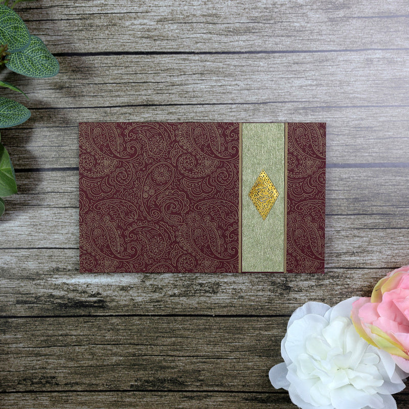 HW090 Maroon and Gold Paisley Indian Invitation design