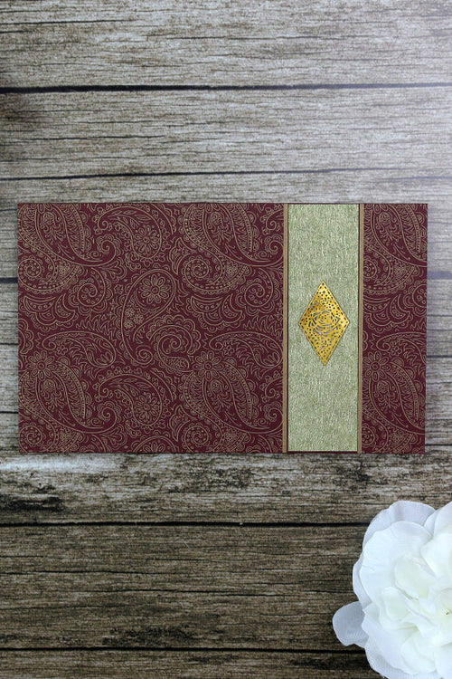 Load image into Gallery viewer, HW090 Maroon and Gold Paisley Indian Invitation design
