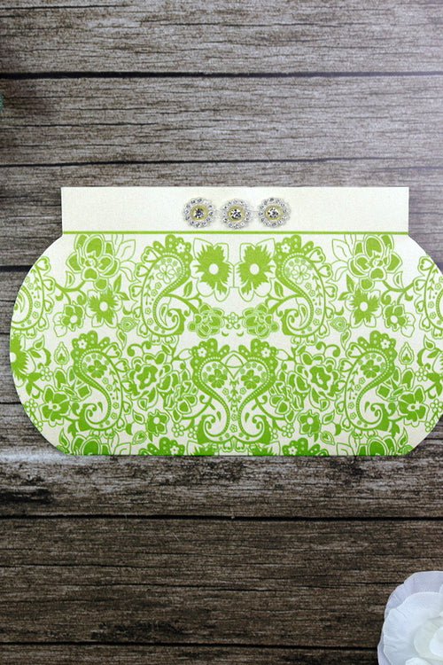 Load image into Gallery viewer, HW118 Ivory and Green Imitation purse invite
