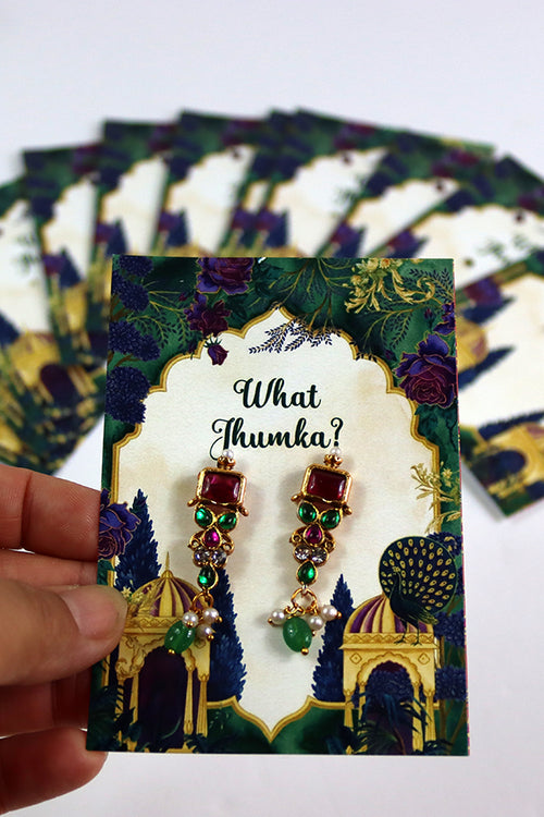 Load image into Gallery viewer, What Jhumka A7 Gift Cards | 112 Green | Jhumka Earring Holder Cards | Mehndi, Sangeet &amp; Wedding Favours
