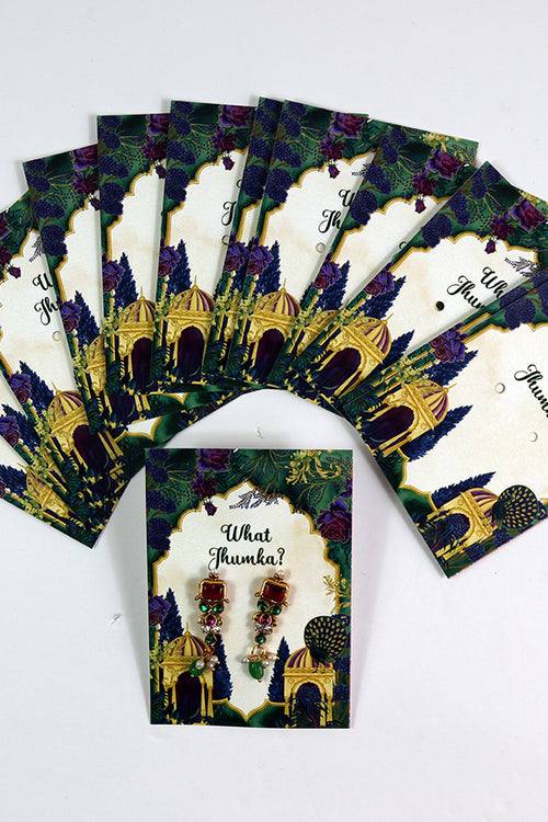 Load image into Gallery viewer, What Jhumka A7 Gift Cards | 112 Green | Jhumka Earring Holder Cards | Mehndi, Sangeet &amp; Wedding Favours

