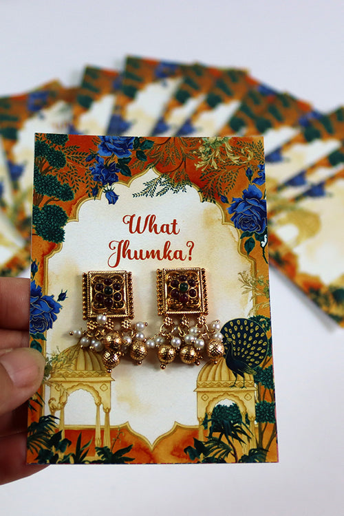Load image into Gallery viewer, What Jhumka A7 Gift Cards | 113 Orange | Jhumka Earring Holder Cards | Mehndi, Sangeet &amp; Wedding Favours
