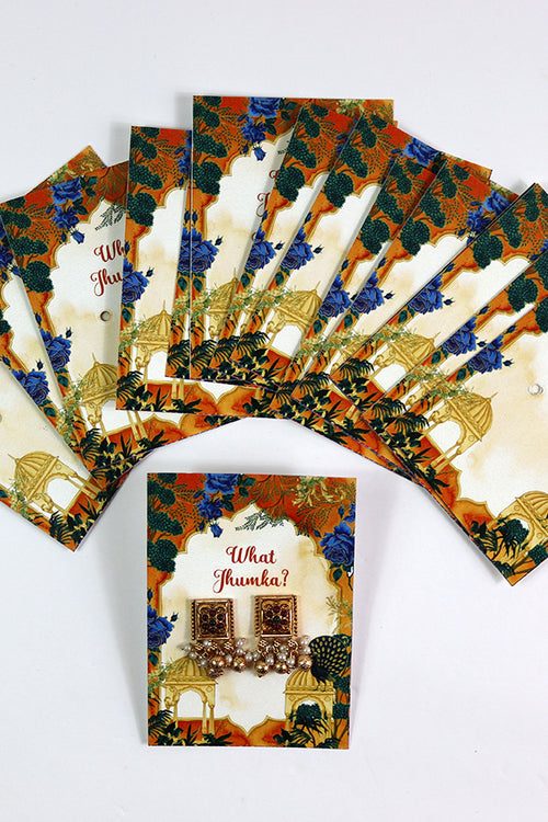 Load image into Gallery viewer, What Jhumka A7 Gift Cards | 113 Orange | Jhumka Earring Holder Cards | Mehndi, Sangeet &amp; Wedding Favours
