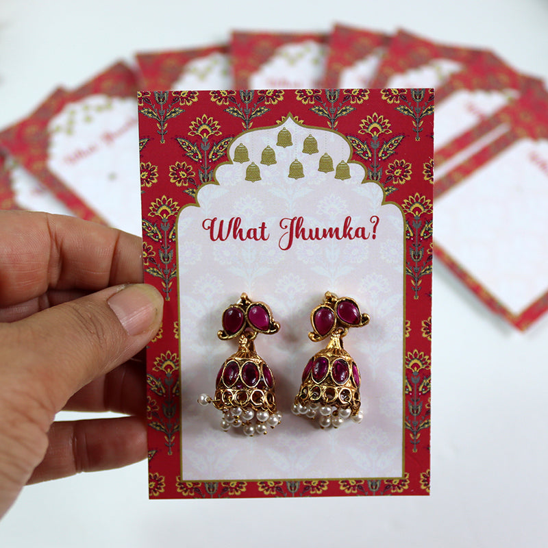 What Jhumka A7 Gift Cards | 116 Pink | Marigold Mehndi Sangeet Favor | Jhumka Earring Holder Cards | Mehndi, Sangeet & Wedding Favours