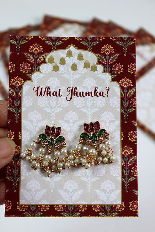 Load image into Gallery viewer, What Jhumka A7 Gift Cards | 117 Red | Marigold Mehndi Sangeet Favor | Jhumka Earring Holder Cards | Mehndi, Sangeet &amp; Wedding Favours
