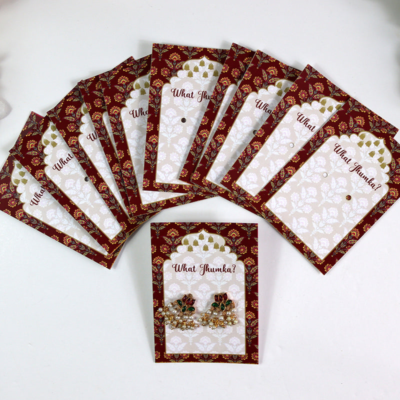 What Jhumka A7 Gift Cards | 117 Red | Marigold Mehndi Sangeet Favor | Jhumka Earring Holder Cards | Mehndi, Sangeet & Wedding Favours
