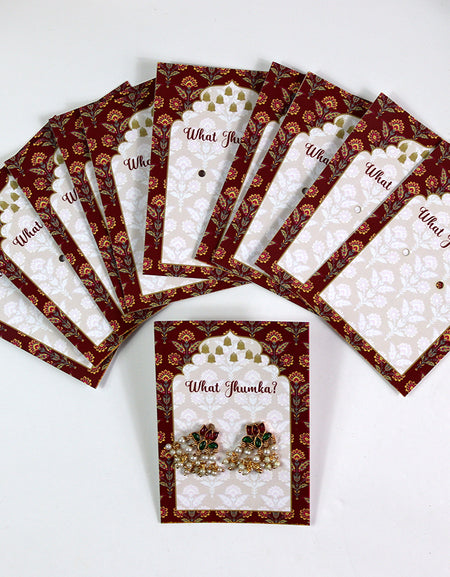 What Jhumka A7 Gift Cards | 117 Red | Marigold Mehndi Sangeet Favor | Jhumka Earring Holder Cards | Mehndi, Sangeet & Wedding Favours