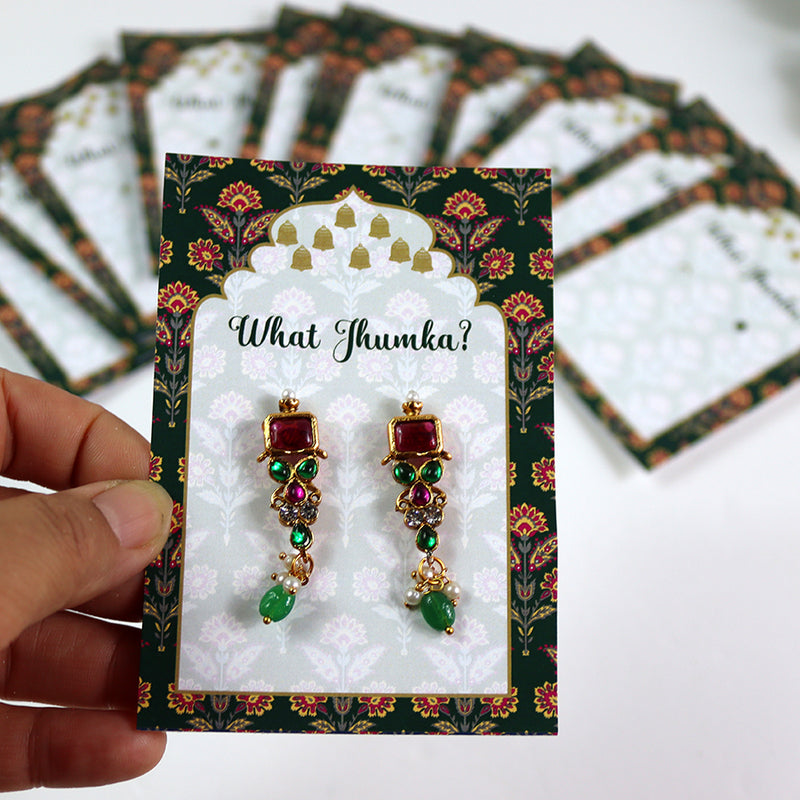 What Jhumka A7 Gift Cards | 118 Green | Marigold Mehndi Sangeet Favor | Jhumka Earring Holder Cards | Mehndi, Sangeet & Wedding Favours