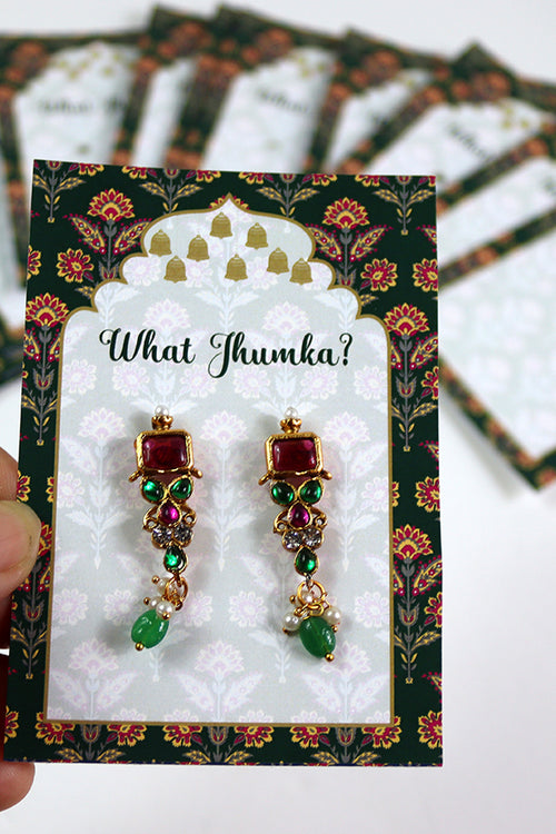 Load image into Gallery viewer, What Jhumka A7 Gift Cards | 118 Green | Marigold Mehndi Sangeet Favor | Jhumka Earring Holder Cards | Mehndi, Sangeet &amp; Wedding Favours
