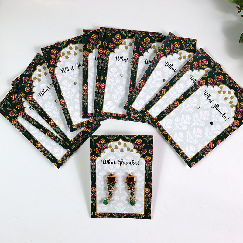 What Jhumka A7 Gift Cards | 118 Green | Marigold Mehndi Sangeet Favor | Jhumka Earring Holder Cards | Mehndi, Sangeet & Wedding Favours