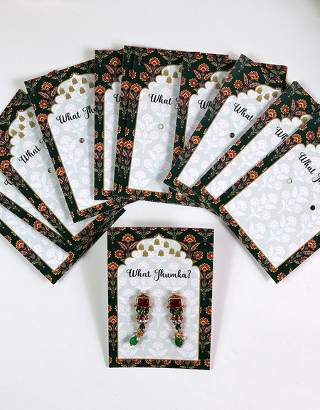 What Jhumka A7 Gift Cards | 118 Green | Marigold Mehndi Sangeet Favor | Jhumka Earring Holder Cards | Mehndi, Sangeet & Wedding Favours