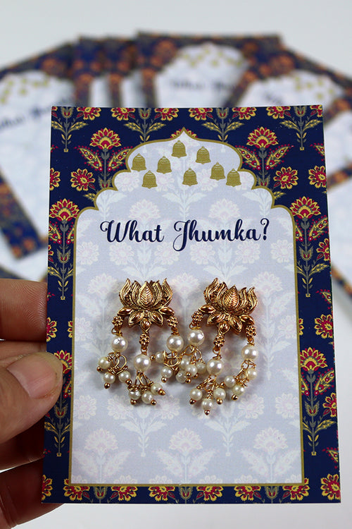 Load image into Gallery viewer, What Jhumka A7 Gift Cards | 119 Blue | Marigold Mehndi Sangeet Favor | Jhumka Earring Holder Cards | Mehndi, Sangeet &amp; Wedding Favours
