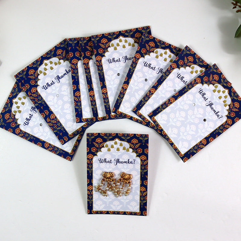 What Jhumka A7 Gift Cards | 119 Blue | Marigold Mehndi Sangeet Favor | Jhumka Earring Holder Cards | Mehndi, Sangeet & Wedding Favours