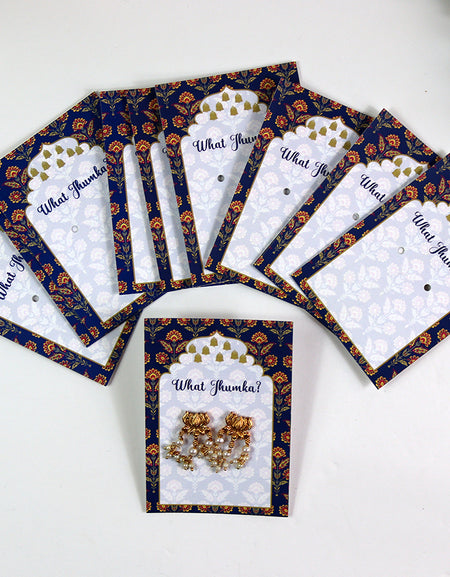 What Jhumka A7 Gift Cards | 119 Blue | Marigold Mehndi Sangeet Favor | Jhumka Earring Holder Cards | Mehndi, Sangeet & Wedding Favours