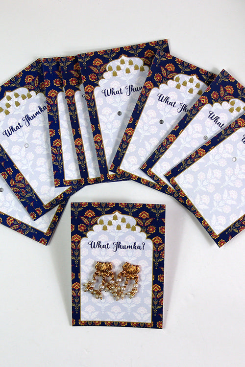 Load image into Gallery viewer, What Jhumka A7 Gift Cards | 119 Blue | Marigold Mehndi Sangeet Favor | Jhumka Earring Holder Cards | Mehndi, Sangeet &amp; Wedding Favours

