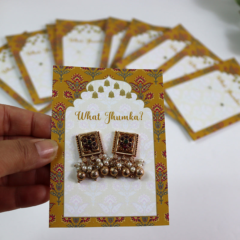 What Jhumka A7 Gift Cards | 120 Yellow | Marigold Mehndi Sangeet Favor | Jhumka Earring Holder Cards | Mehndi, Sangeet & Wedding Favours
