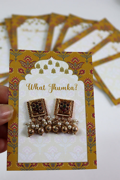 Load image into Gallery viewer, What Jhumka A7 Gift Cards | 120 Yellow | Marigold Mehndi Sangeet Favor | Jhumka Earring Holder Cards | Mehndi, Sangeet &amp; Wedding Favours
