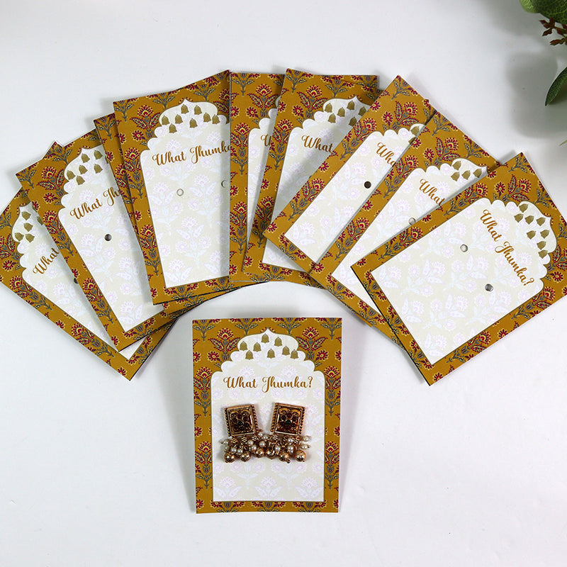 What Jhumka A7 Gift Cards | 120 Yellow | Marigold Mehndi Sangeet Favor | Jhumka Earring Holder Cards | Mehndi, Sangeet & Wedding Favours