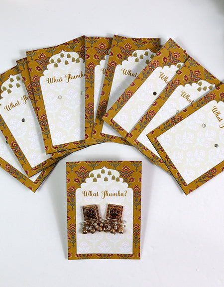 What Jhumka A7 Gift Cards | 120 Yellow | Marigold Mehndi Sangeet Favor | Jhumka Earring Holder Cards | Mehndi, Sangeet & Wedding Favours