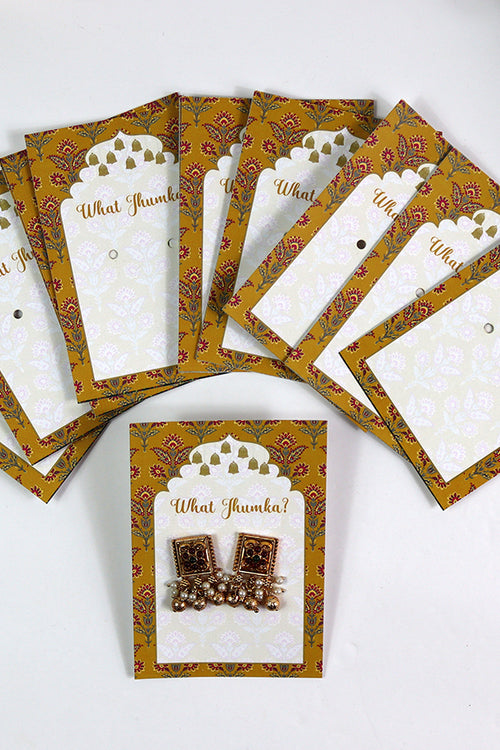 Load image into Gallery viewer, What Jhumka A7 Gift Cards | 120 Yellow | Marigold Mehndi Sangeet Favor | Jhumka Earring Holder Cards | Mehndi, Sangeet &amp; Wedding Favours
