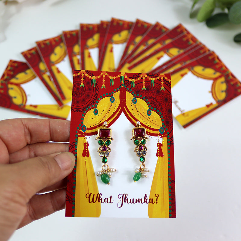 What Jhumka A7 Gift Cards | 122 Red & yellow | Jhumka Earring Holder Cards | Mehndi, Sangeet & Wedding Favours