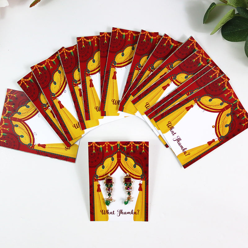 What Jhumka A7 Gift Cards | 122 Red & yellow | Jhumka Earring Holder Cards | Mehndi, Sangeet & Wedding Favours