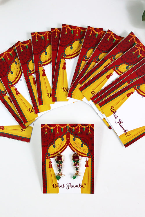 Load image into Gallery viewer, What Jhumka A7 Gift Cards | 122 Red &amp; yellow | Jhumka Earring Holder Cards | Mehndi, Sangeet &amp; Wedding Favours
