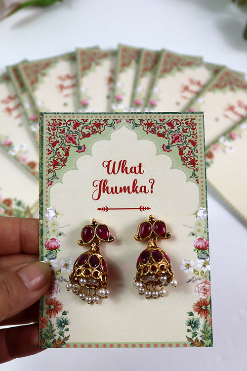 Load image into Gallery viewer, What Jhumka A7 Gift Cards | 124 Pink | Jhumka Earring Holder Cards | Mehndi, Sangeet &amp; Wedding Favours

