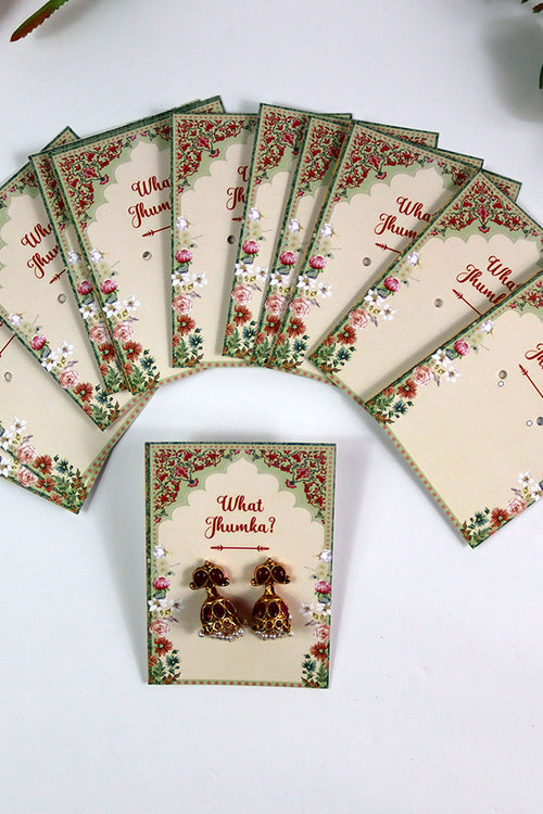 Load image into Gallery viewer, What Jhumka A7 Gift Cards | 124 Pink | Jhumka Earring Holder Cards | Mehndi, Sangeet &amp; Wedding Favours
