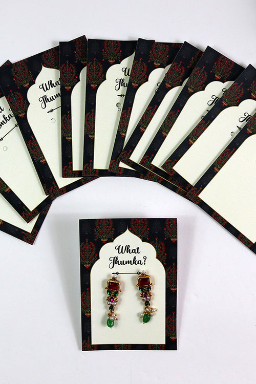 Load image into Gallery viewer, What Jhumka A7 Gift Cards | 126 Green | Marigold Mehndi Sangeet Favor | Jhumka Earring Holder Cards | Mehndi, Sangeet &amp; Wedding Favours
