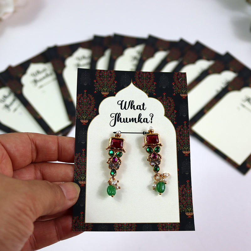 What Jhumka A7 Gift Cards | 126 Green | Marigold Mehndi Sangeet Favor | Jhumka Earring Holder Cards | Mehndi, Sangeet & Wedding Favours