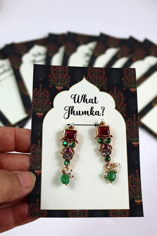 Load image into Gallery viewer, What Jhumka A7 Gift Cards | 126 Green | Marigold Mehndi Sangeet Favor | Jhumka Earring Holder Cards | Mehndi, Sangeet &amp; Wedding Favours
