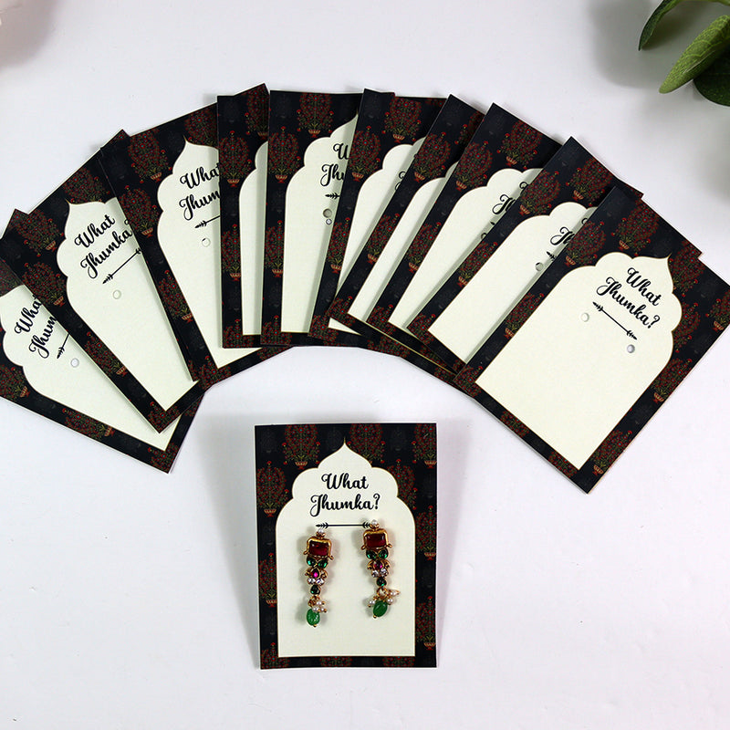 What Jhumka A7 Gift Cards | 126 Green | Marigold Mehndi Sangeet Favor | Jhumka Earring Holder Cards | Mehndi, Sangeet & Wedding Favours
