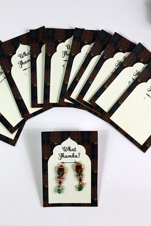 Load image into Gallery viewer, What Jhumka A7 Gift Cards | 126 Green | Marigold Mehndi Sangeet Favor | Jhumka Earring Holder Cards | Mehndi, Sangeet &amp; Wedding Favours
