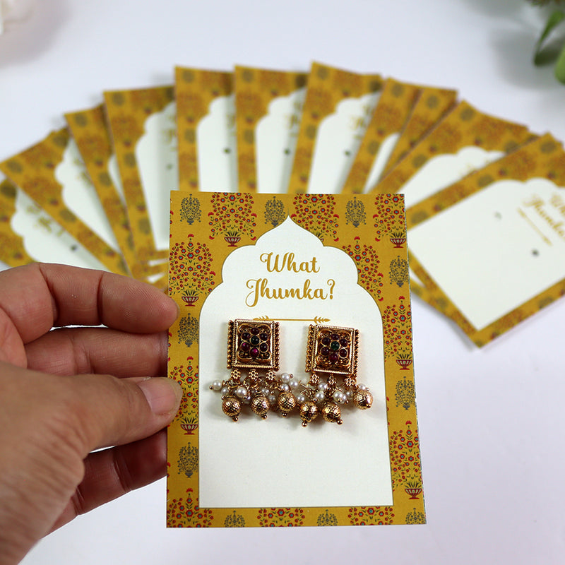 What Jhumka A7 Gift Cards | 127 Yellow | Marigold Mehndi Sangeet Favor | Jhumka Earring Holder Cards | Mehndi, Sangeet & Wedding Favours