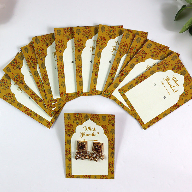 What Jhumka A7 Gift Cards | 127 Yellow | Marigold Mehndi Sangeet Favor | Jhumka Earring Holder Cards | Mehndi, Sangeet & Wedding Favours