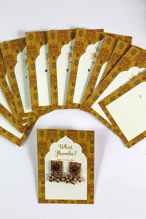 Load image into Gallery viewer, What Jhumka A7 Gift Cards | 127 Yellow | Marigold Mehndi Sangeet Favor | Jhumka Earring Holder Cards | Mehndi, Sangeet &amp; Wedding Favours
