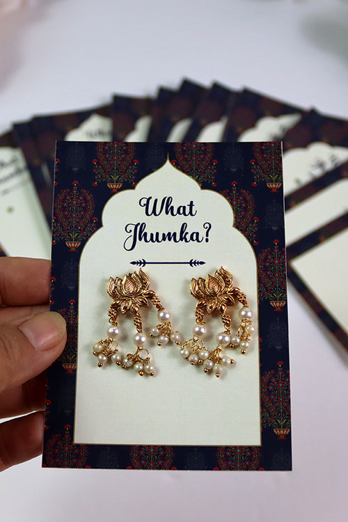 Load image into Gallery viewer, What Jhumka A7 Gift Cards | 128 Blue | Marigold Mehndi Sangeet Favor | Jhumka Earring Holder Cards | Mehndi, Sangeet &amp; Wedding Favours
