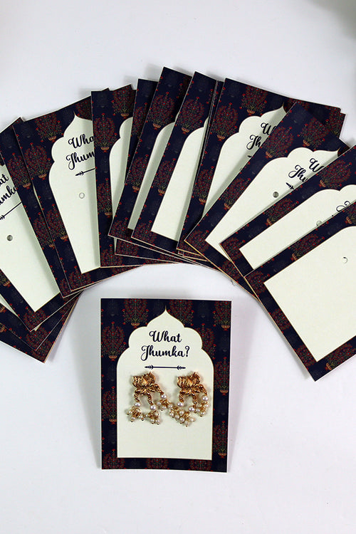 Load image into Gallery viewer, What Jhumka A7 Gift Cards | 128 Blue | Marigold Mehndi Sangeet Favor | Jhumka Earring Holder Cards | Mehndi, Sangeet &amp; Wedding Favours
