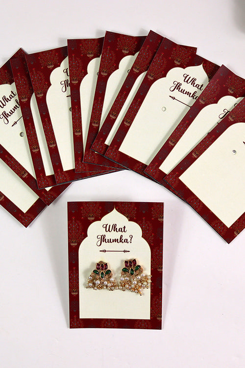 Load image into Gallery viewer, What Jhumka A7 Gift Cards | 129 Red | Marigold Mehndi Sangeet Favor | Jhumka Earring Holder Cards | Mehndi, Sangeet &amp; Wedding Favours
