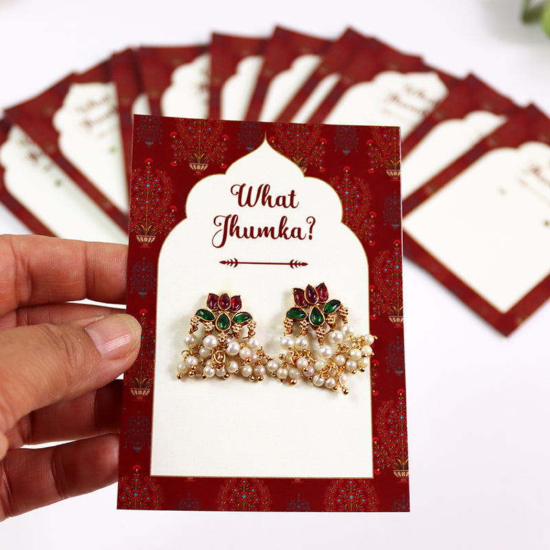What Jhumka A7 Gift Cards | 129 Red | Marigold Mehndi Sangeet Favor | Jhumka Earring Holder Cards | Mehndi, Sangeet & Wedding Favours