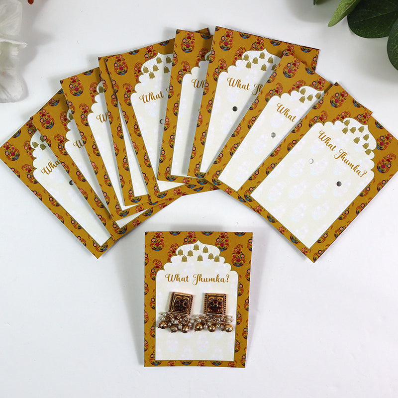 What Jhumka A7 Gift Cards | 131 Yellow | Marigold Mehndi Sangeet Favor | Jhumka Earring Holder Cards | Mehndi, Sangeet & Wedding Favours