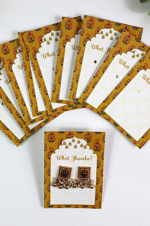 Load image into Gallery viewer, What Jhumka A7 Gift Cards | 131 Yellow | Marigold Mehndi Sangeet Favor | Jhumka Earring Holder Cards | Mehndi, Sangeet &amp; Wedding Favours
