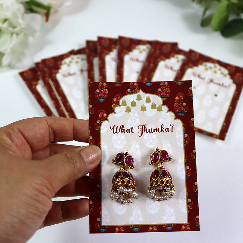 What Jhumka A7 Gift Cards | 132 Red | Marigold Mehndi Sangeet Favor | Jhumka Earring Holder Cards | Mehndi, Sangeet & Wedding Favours