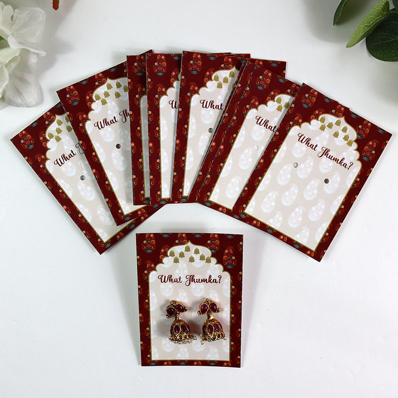 What Jhumka A7 Gift Cards | 132 Red | Marigold Mehndi Sangeet Favor | Jhumka Earring Holder Cards | Mehndi, Sangeet & Wedding Favours