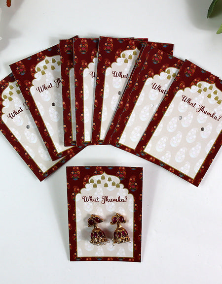 What Jhumka A7 Gift Cards | 132 Red | Marigold Mehndi Sangeet Favor | Jhumka Earring Holder Cards | Mehndi, Sangeet & Wedding Favours