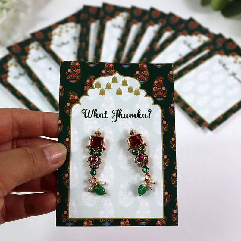 What Jhumka A7 Gift Cards | 133 Green | Marigold Mehndi Sangeet Favor | Jhumka Earring Holder Cards | Mehndi, Sangeet & Wedding Favours