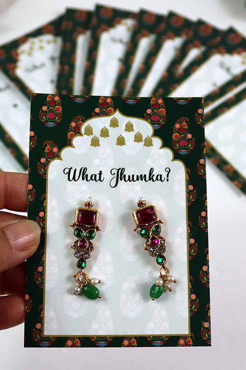Load image into Gallery viewer, What Jhumka A7 Gift Cards | 133 Green | Marigold Mehndi Sangeet Favor | Jhumka Earring Holder Cards | Mehndi, Sangeet &amp; Wedding Favours
