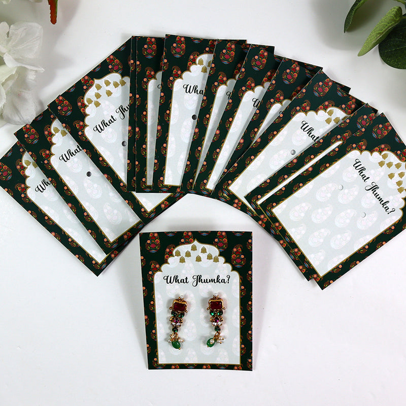 What Jhumka A7 Gift Cards | 133 Green | Marigold Mehndi Sangeet Favor | Jhumka Earring Holder Cards | Mehndi, Sangeet & Wedding Favours