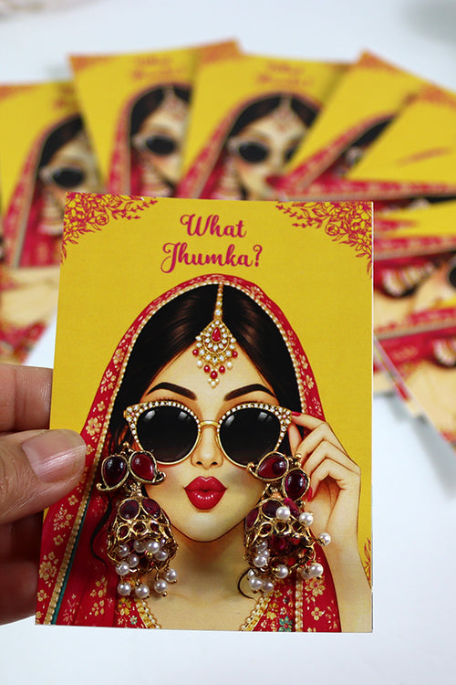 Load image into Gallery viewer, What Jhumka A7 Gift Cards | 101 Yellow &amp; pink  | Marigold Mehndi Sangeet Favor | Custom South Asian Wedding Gift Card | Bole Chudiyan Bangle
